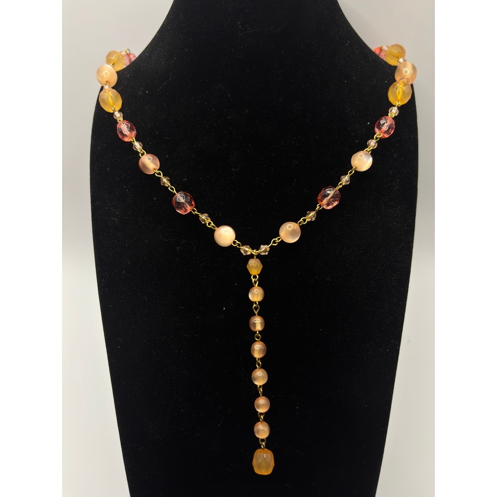 Sonoma Lariat Necklace Womens 32" Amber Orange Beaded Gold Tone Y-Necklace
